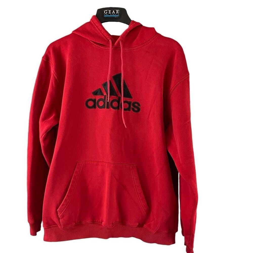 Vintage Y2K Adidas Hoodie Hooded Pullover Sweatshirt Red Black Size Medium